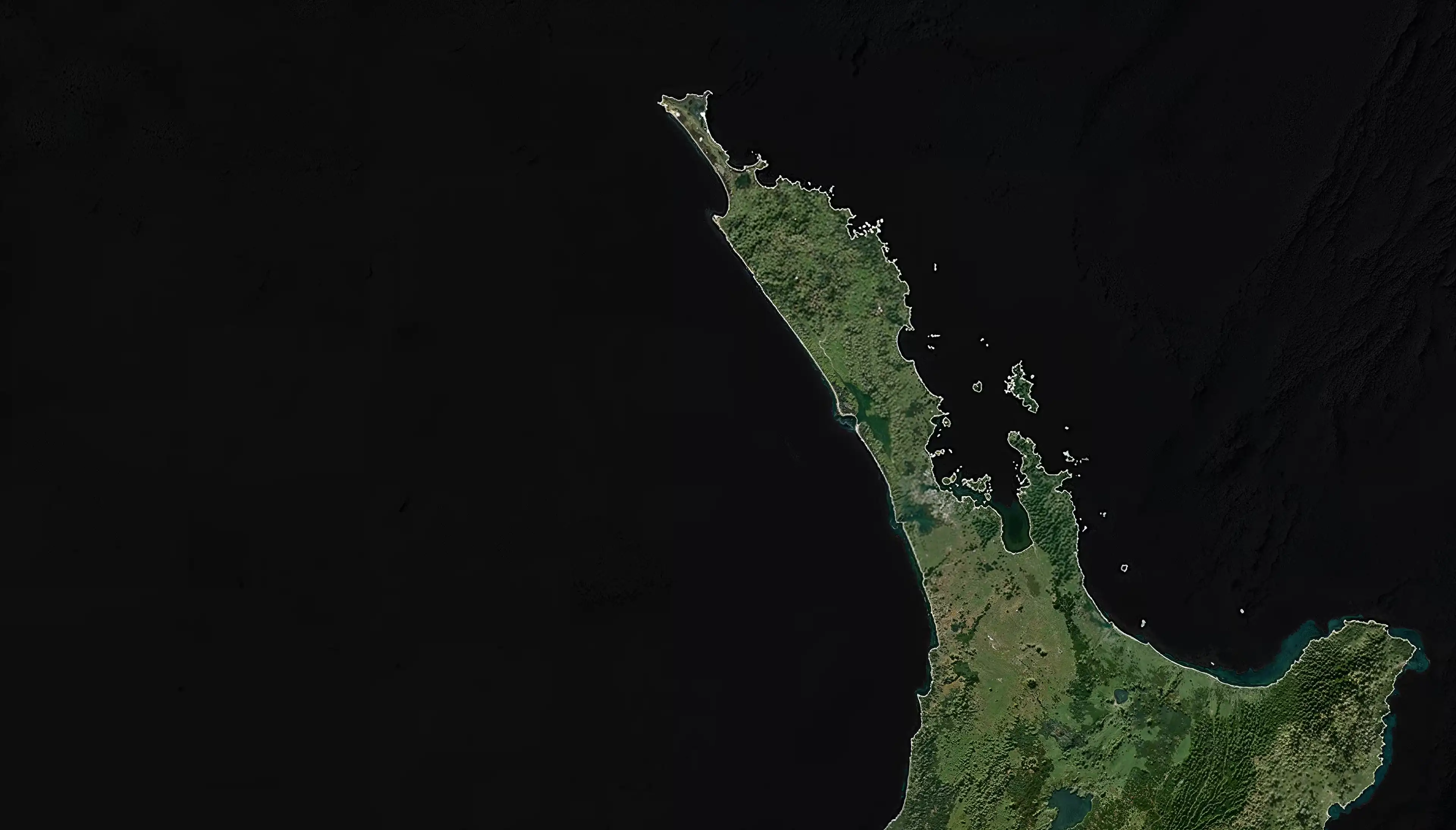 Satellite map of the upper North Island showing Southbase's Auckland office and projects